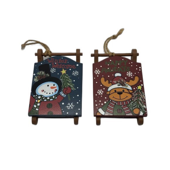 Set Of 2 Creative Design Limited Wood Sleds 2012 Christmas Ornaments 4.5" X 3" - Picture 8 of 8